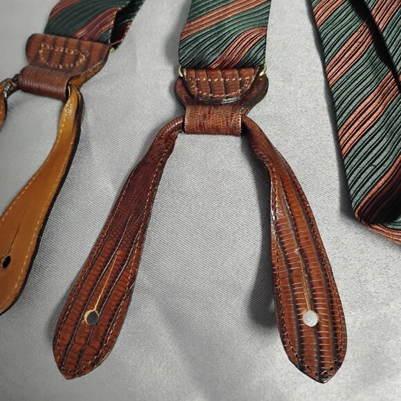 ❤️ TRAFALGAR Copper and Green Reptile Trim Silk Braces Suspenders - Picture 4 of 12